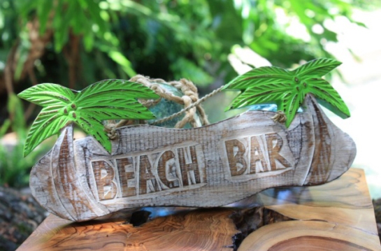 Beach Bar with Palm Trees Sign
